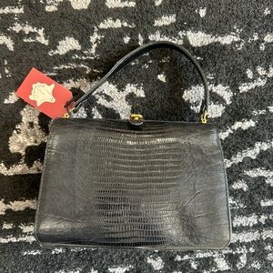 1960s Vintage Black Lizard Handbag